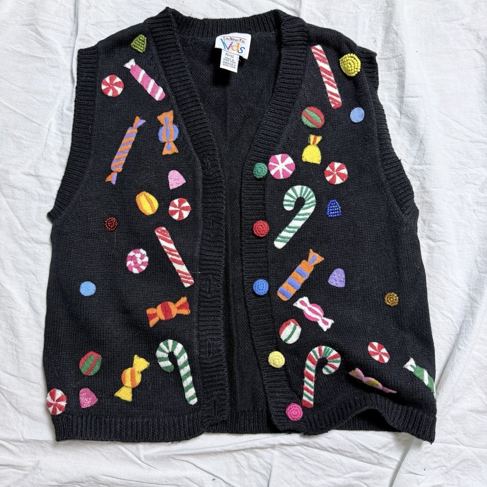Vintage Talbots Kids Embroidered Candy Vest With Colorful Buttons Sz 10/12